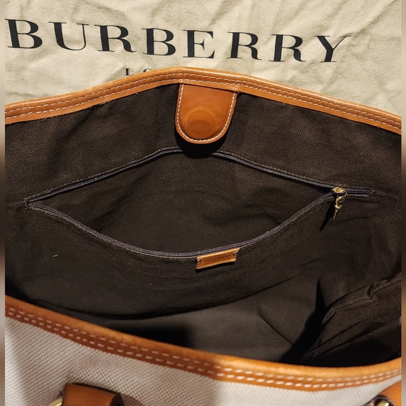 Burberry Canvas Tote with leather trim - Cream w/ brown leather trim - Picture 7 of 14